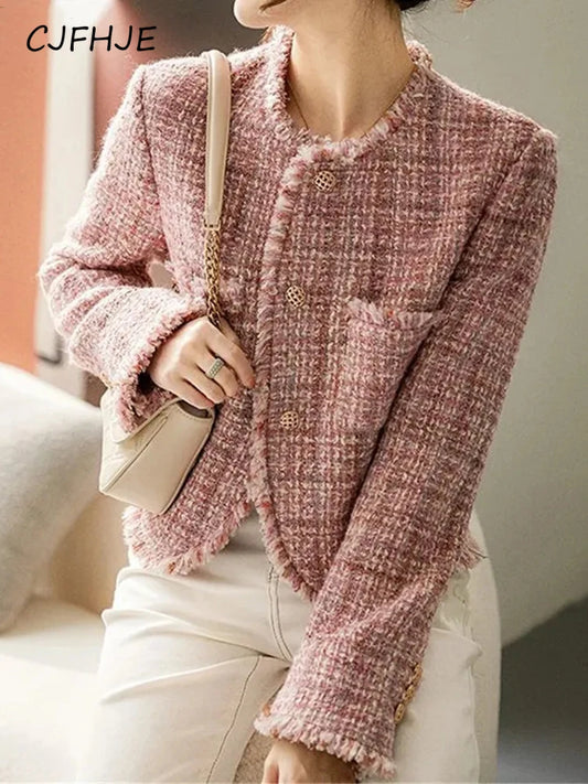 Wool pink small fragrant coat New style tweed in spring and autumn 2023 autumn style short coat for women