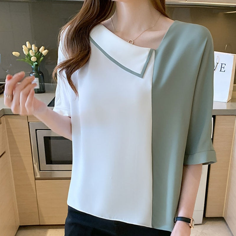 Blusas Mujer De Moda New Loose Chiffon Shirt Women Short Sleeved