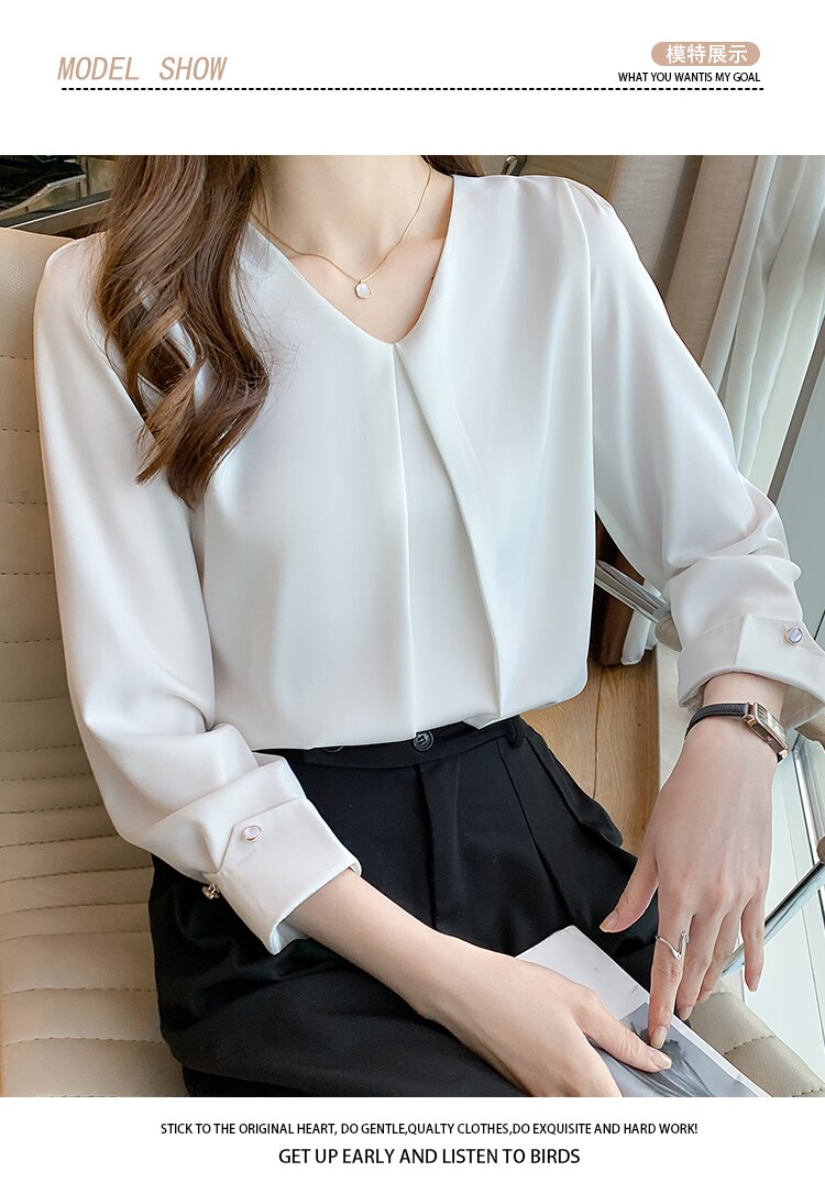 New Retro Pullover White Long Sleeve Solid Color Shirt Women Simple Blue Tops and Blouse Women Spliced Chiffon Elegant Smart Casual