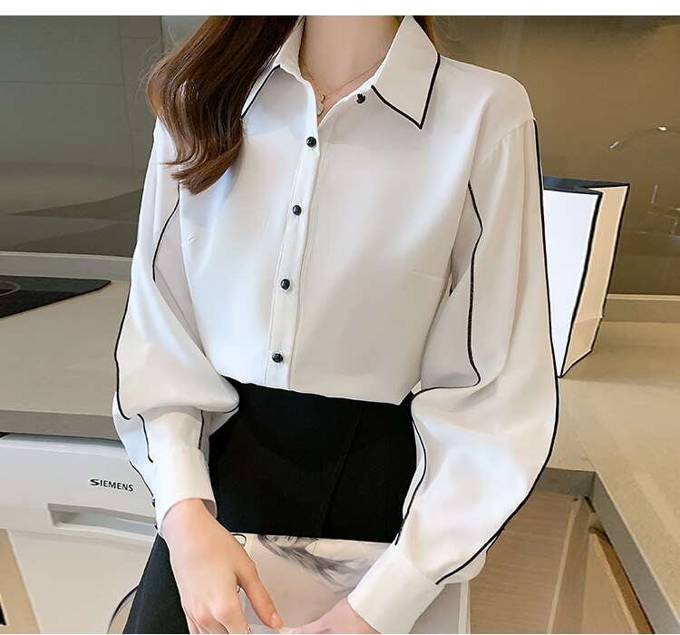 Autumn White Blouse Female office gown Tops Mujer Elegant Button