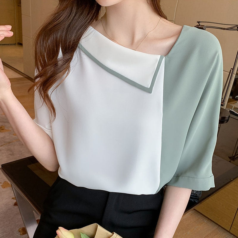 Blusas Mujer De Moda New Loose Chiffon Shirt Women Short Sleeved