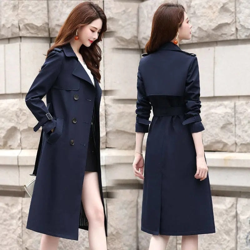 Trench Coat Long  For Women Double Breasted Autumn Korean Streetwear Black Khaki Windbreakers Overcoat Female Clothing 4XL