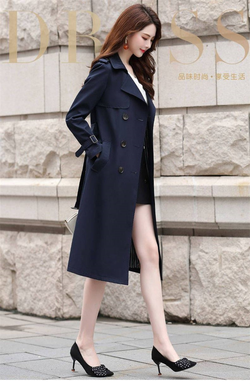 Trench Coat Long  For Women Double Breasted Autumn Korean Streetwear Black Khaki Windbreakers Overcoat Female Clothing 4XL