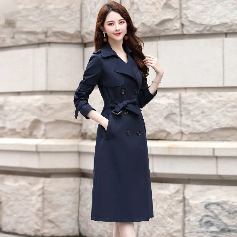 Autumn Winter Women's Medium Length Knee Length Loose Casual Fashion Coats  Korean Fashion Trench Coats Fall Outfits Women Tops