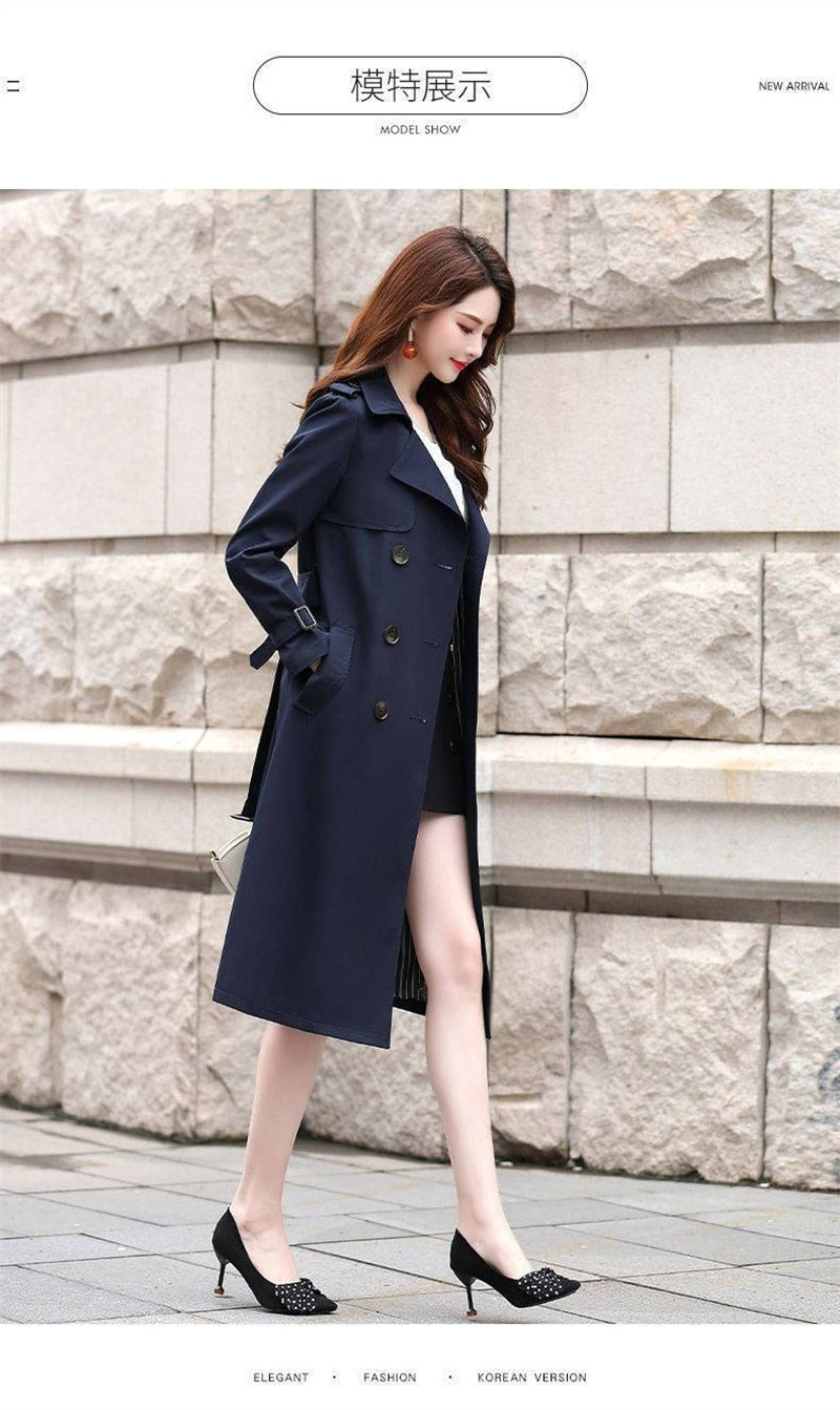 Trench Coat Long  For Women Double Breasted Autumn Korean Streetwear Black Khaki Windbreakers Overcoat Female Clothing 4XL