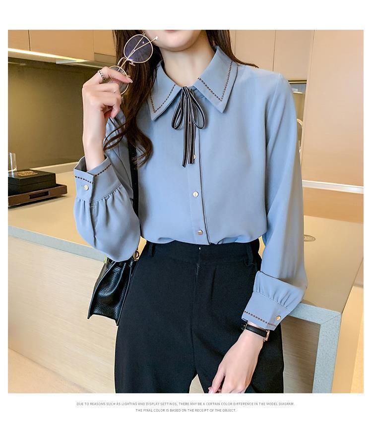 Fashion Lapel Solid Color Lace Up Bow Blouse Women Clothing Autumn New Loose Casual Tops All-match Office Lady Shirt Smart Casual