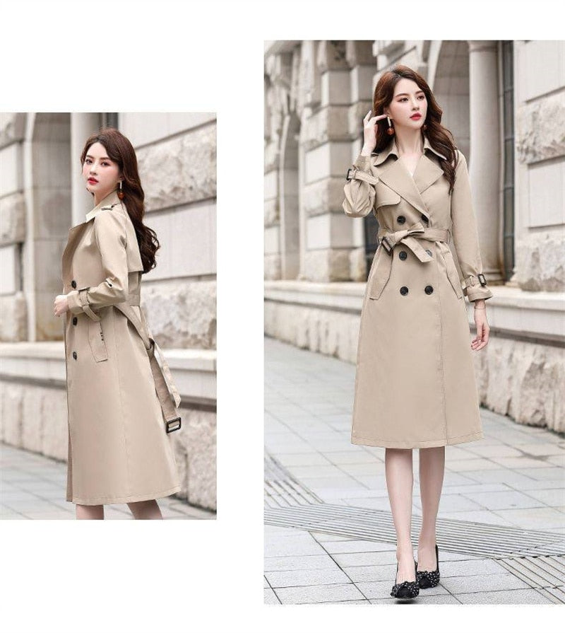 Trench Coat Long  For Women Double Breasted Autumn Korean Streetwear Black Khaki Windbreakers Overcoat Female Clothing 4XL