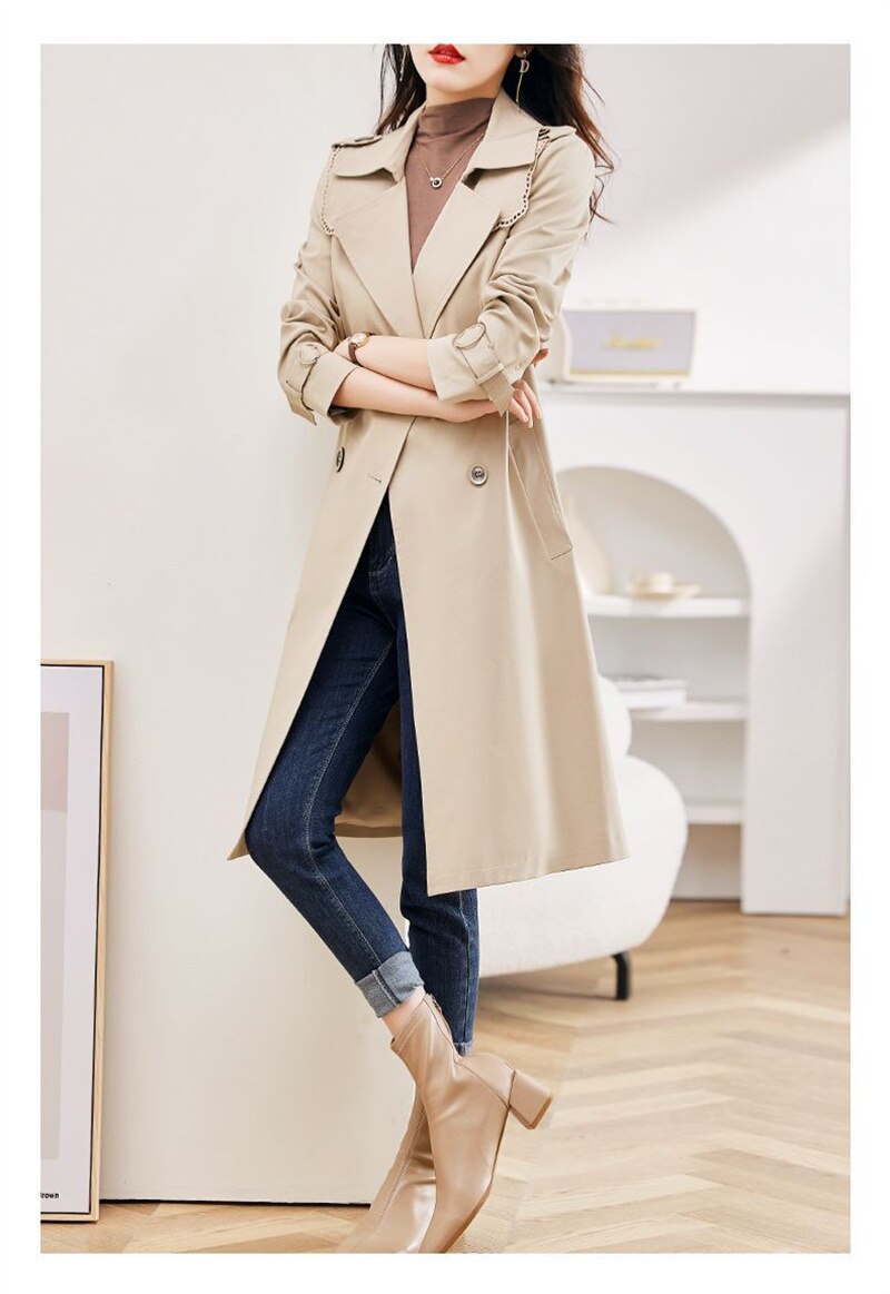 Trench Coat Spring Autumn  Woman  Fashion Lapel Double-Breasted Lady Long Trench Coat for Women Overcoat Female Windbreaker 3XL