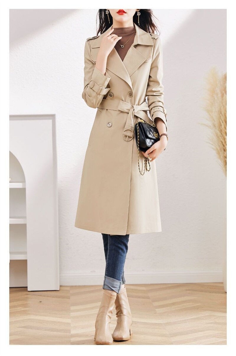 Trench Coat Spring Autumn  Woman  Fashion Lapel Double-Breasted Lady Long Trench Coat for Women Overcoat Female Windbreaker 3XL