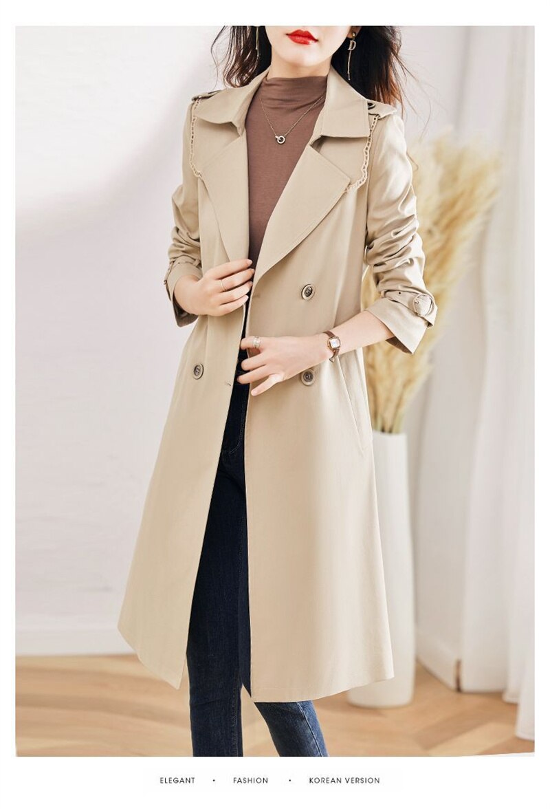 Trench Coat Spring Autumn  Woman  Fashion Lapel Double-Breasted Lady Long Trench Coat for Women Overcoat Female Windbreaker 3XL