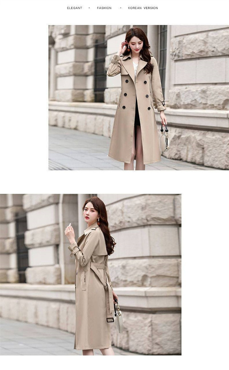 Trench Coat Long  For Women Double Breasted Autumn Korean Streetwear Black Khaki Windbreakers Overcoat Female Clothing 4XL