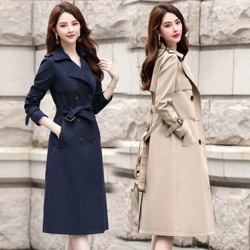 Trench Coat Long  For Women Double Breasted Autumn Korean Streetwear Black Khaki Windbreakers Overcoat Female Clothing 4XL