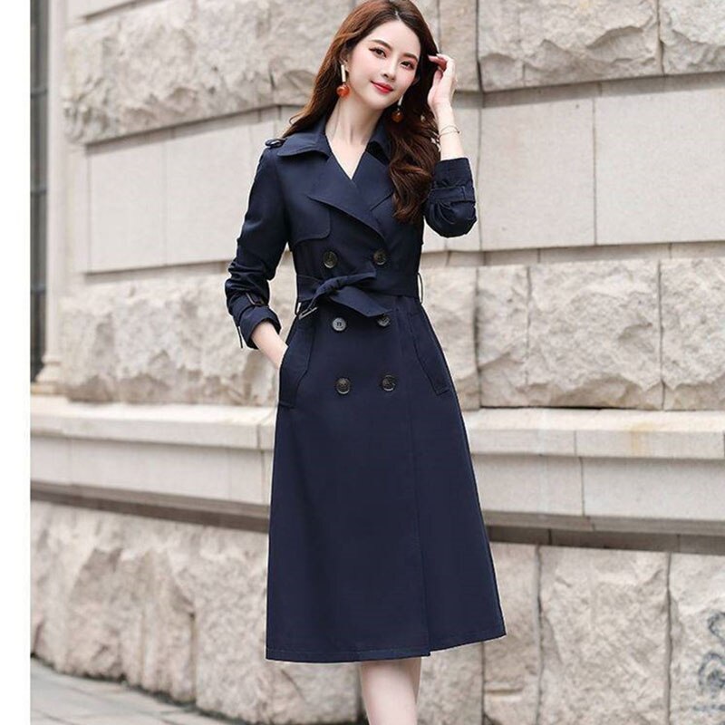 Trench Coat Long  For Women Double Breasted Autumn Korean Streetwear Black Khaki Windbreakers Overcoat Female Clothing 4XL